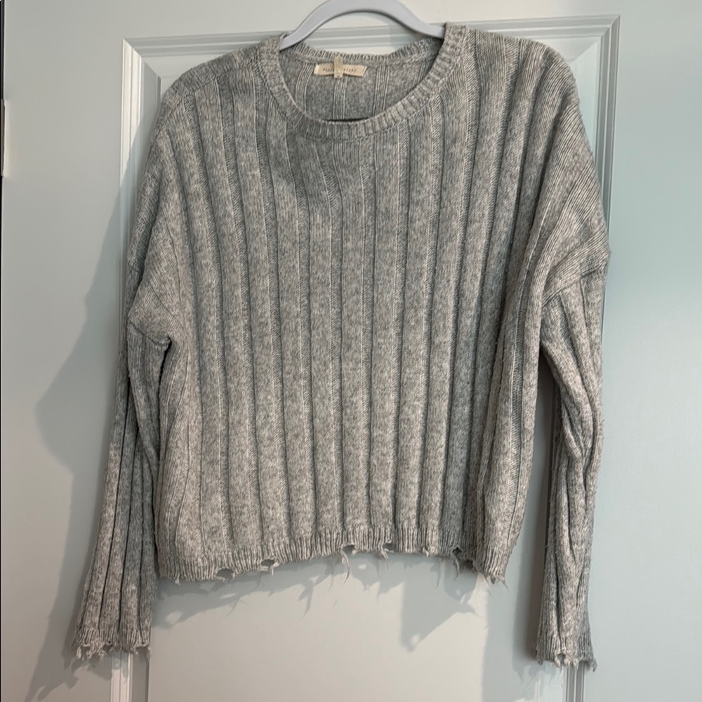 Gilded Intent Gray Ribbed Crew Neck Sweater
